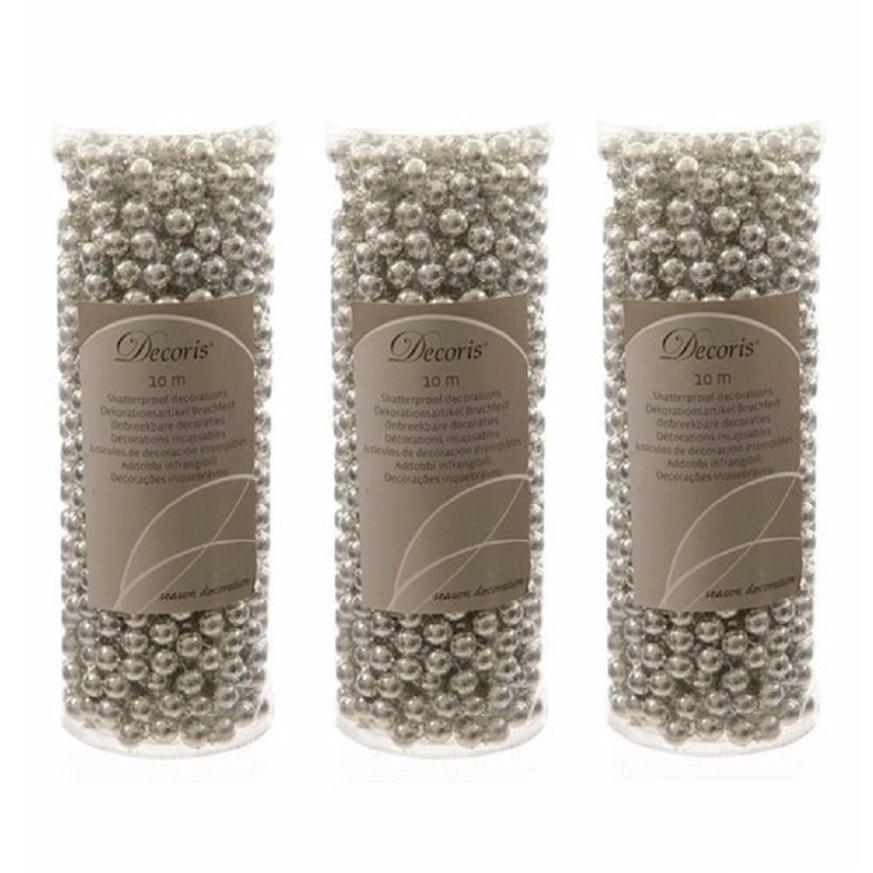 3x stuks zilveren kralenslingers kerstslingers 10 meter -