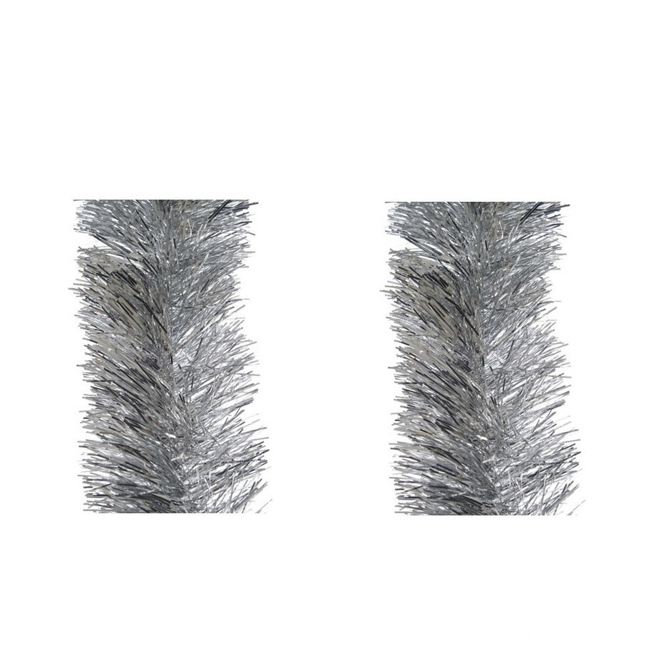 4x stuks zilveren kerstslingers 10 cm breed x 270 cm kerstboomversiering -