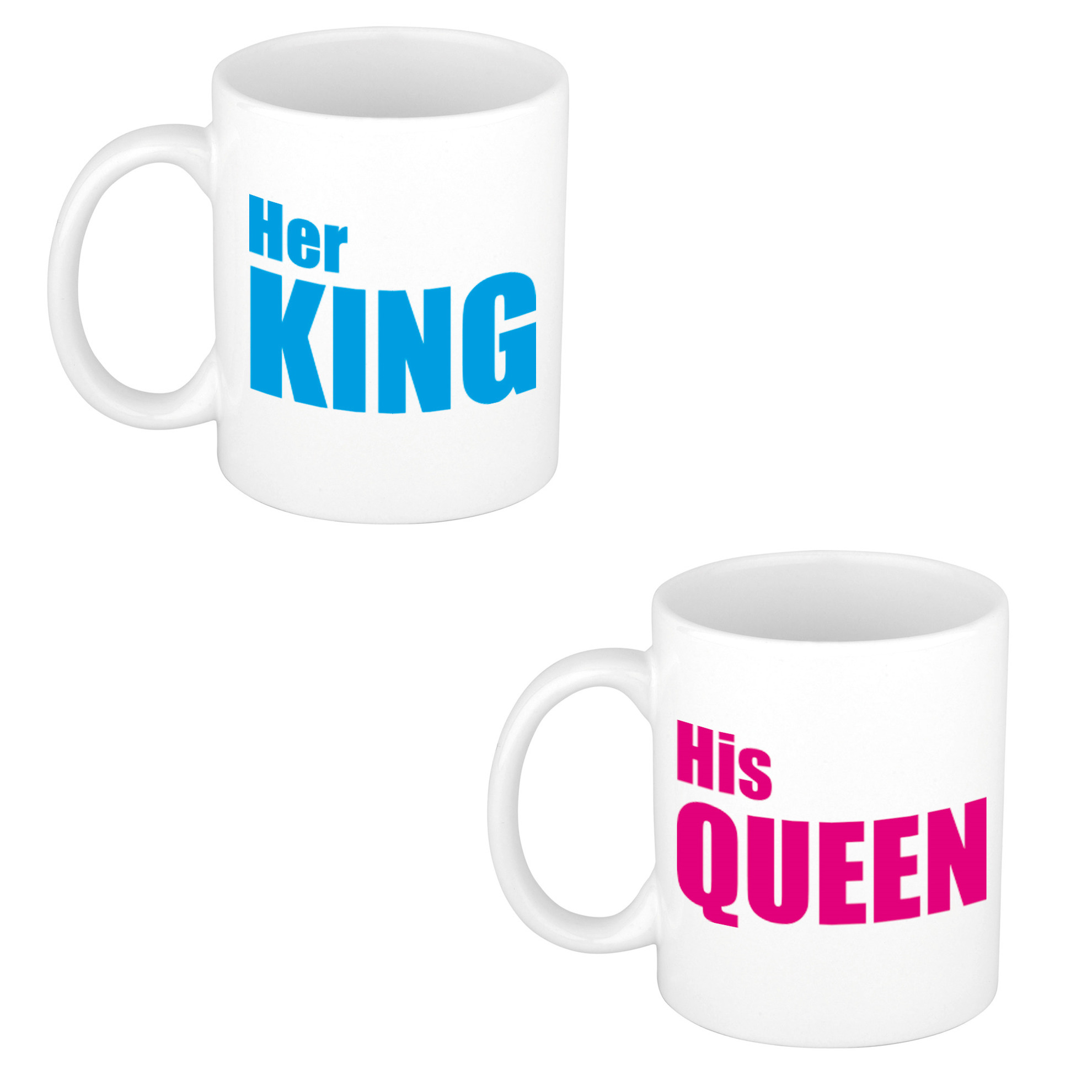His queen and her king cadeau mok / beker wit met roze en blauwe letters 300 ml -