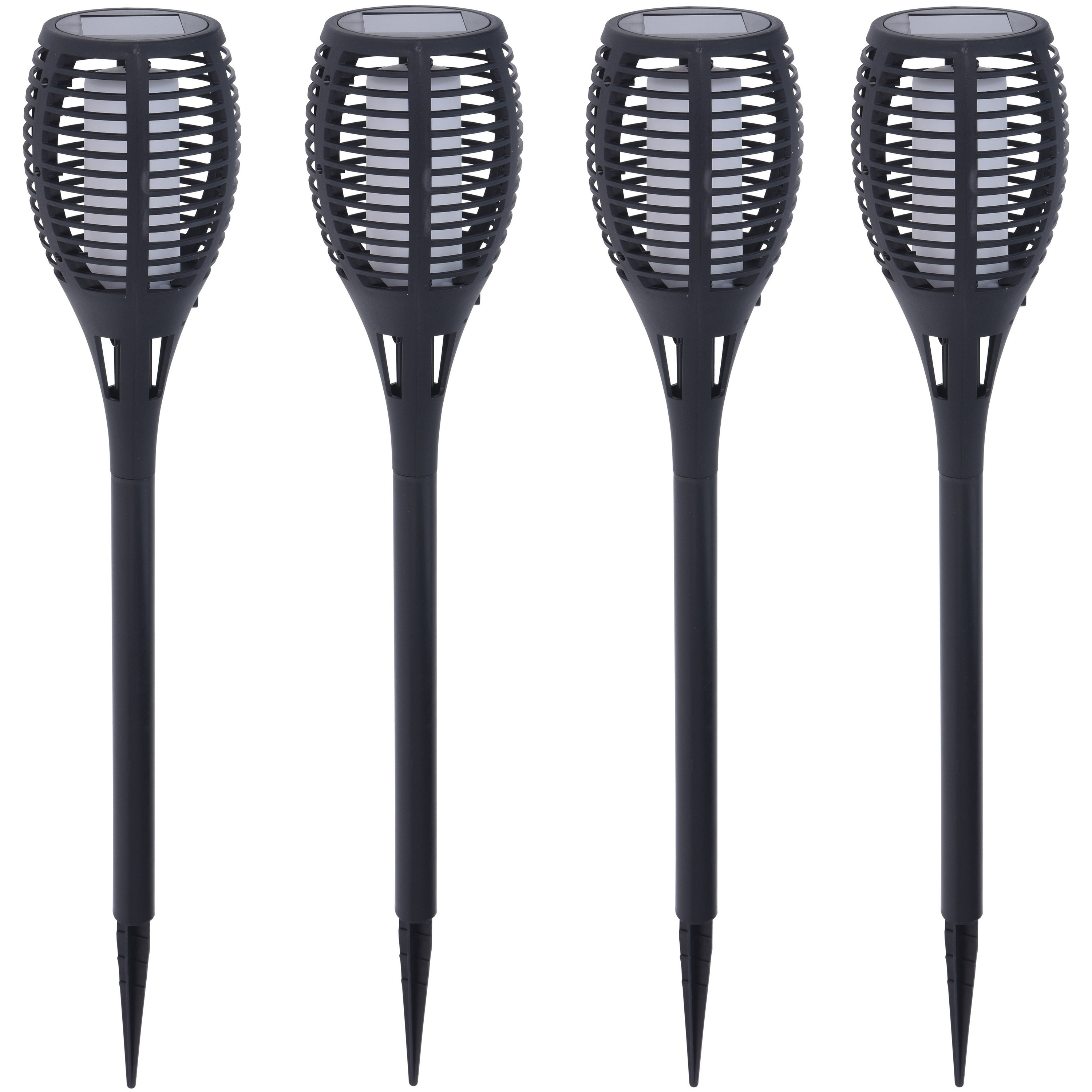 4x Solar fakkels/toortsen zwart met vlam effect op zonne-energie 62 cm tuinverlichting -