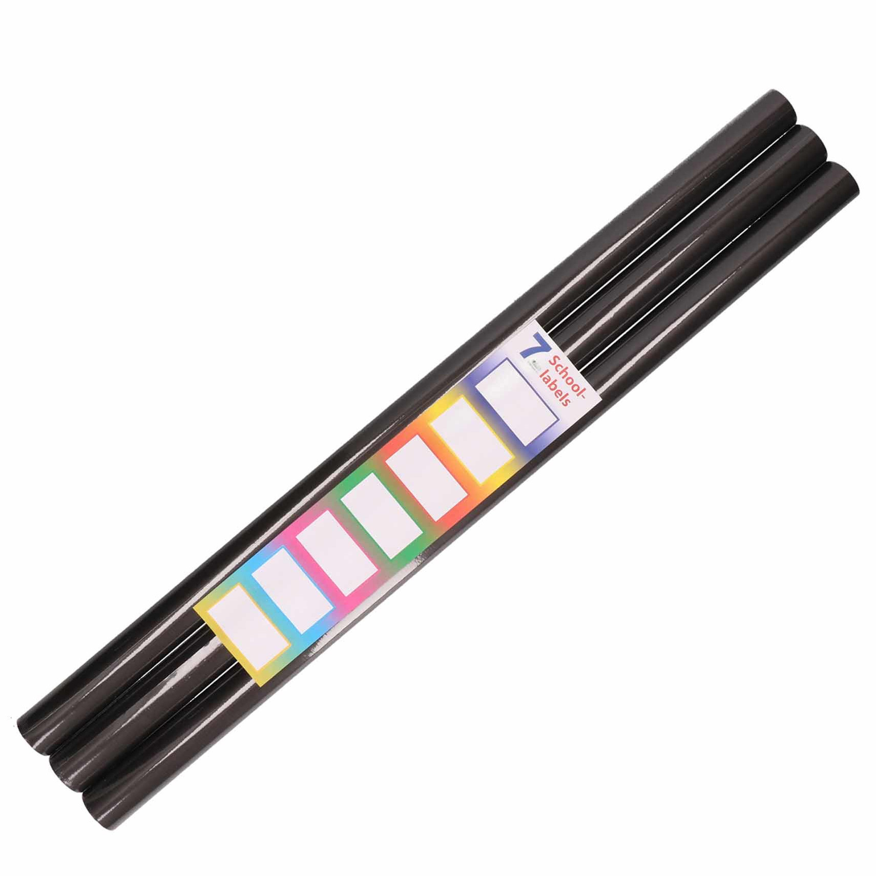 3x Rollen kadopapier / schoolboeken kaftpapier zwart met labels 200 x 70 cm -