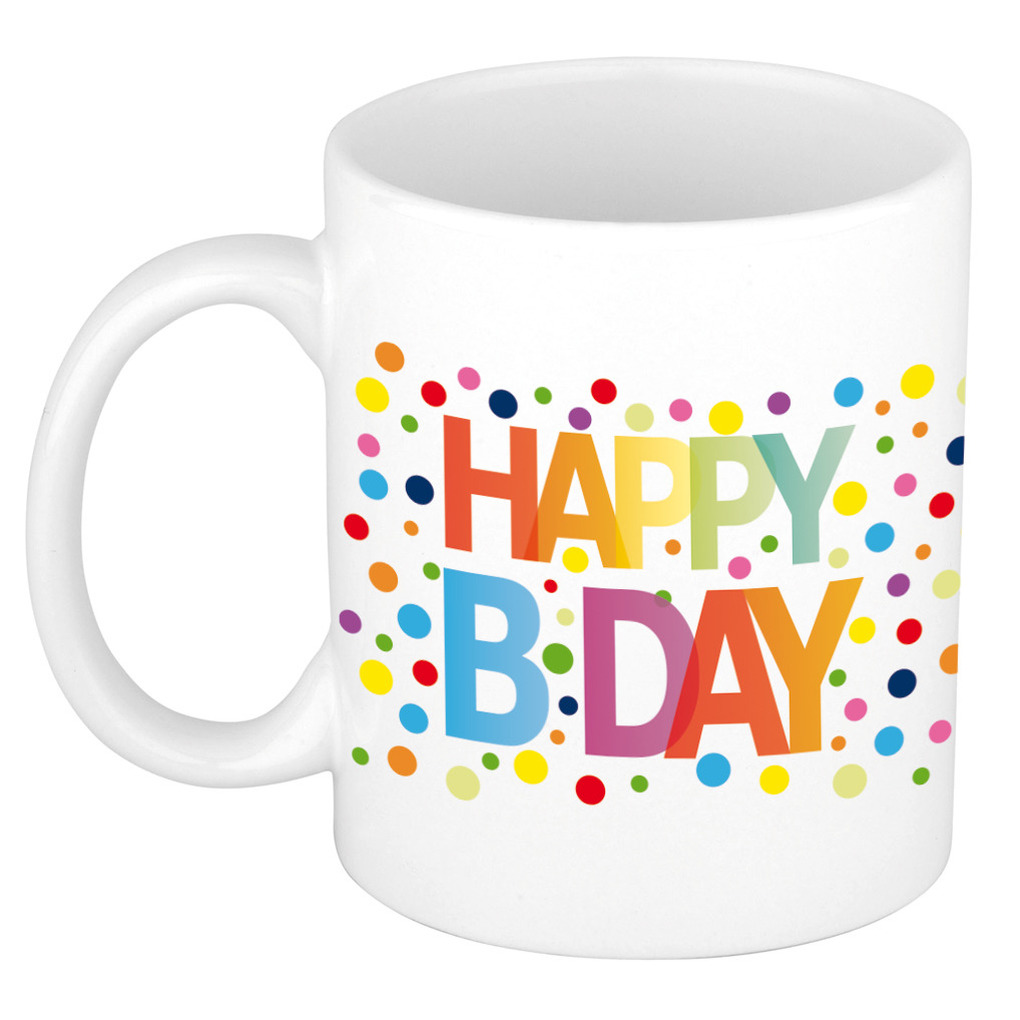 Happy Birthday met gekleurde confetti verjaardags koffiemok / theebeker 300 ml -