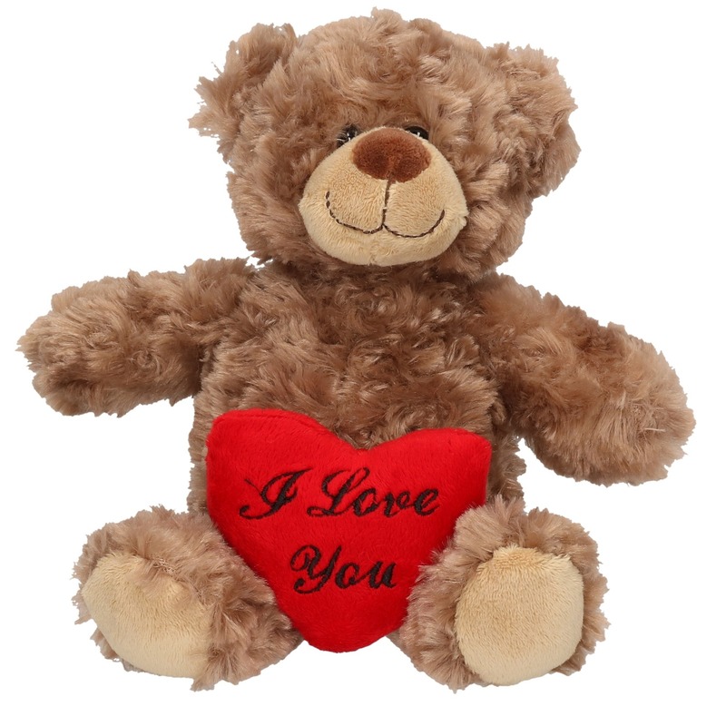 Bruin pluche knuffelbeertje met I love you hartje 24 cm -