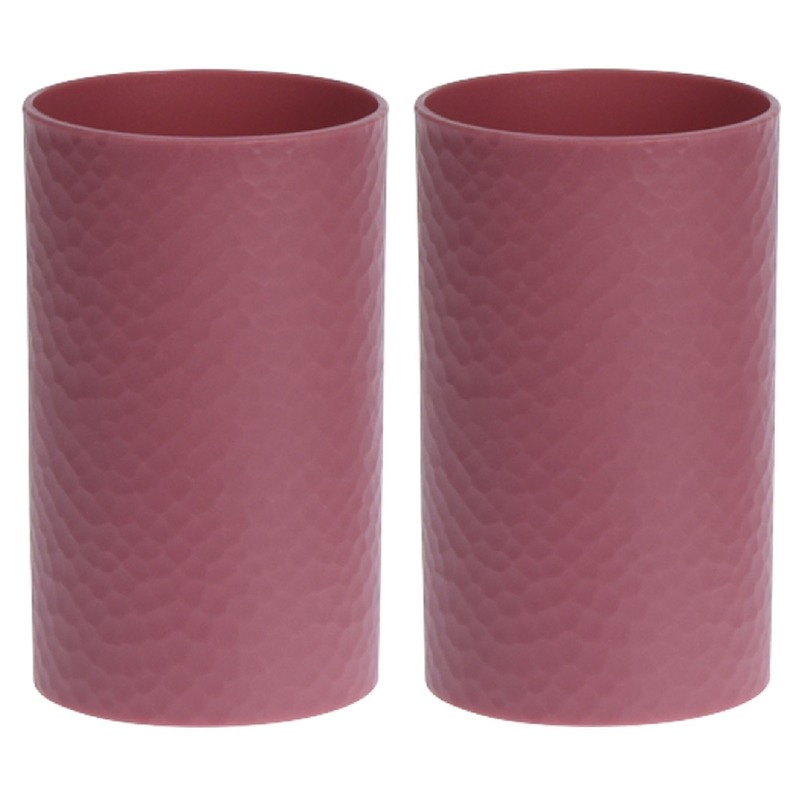 2x Oudroze badkamer/keuken bekers 11 cm -
