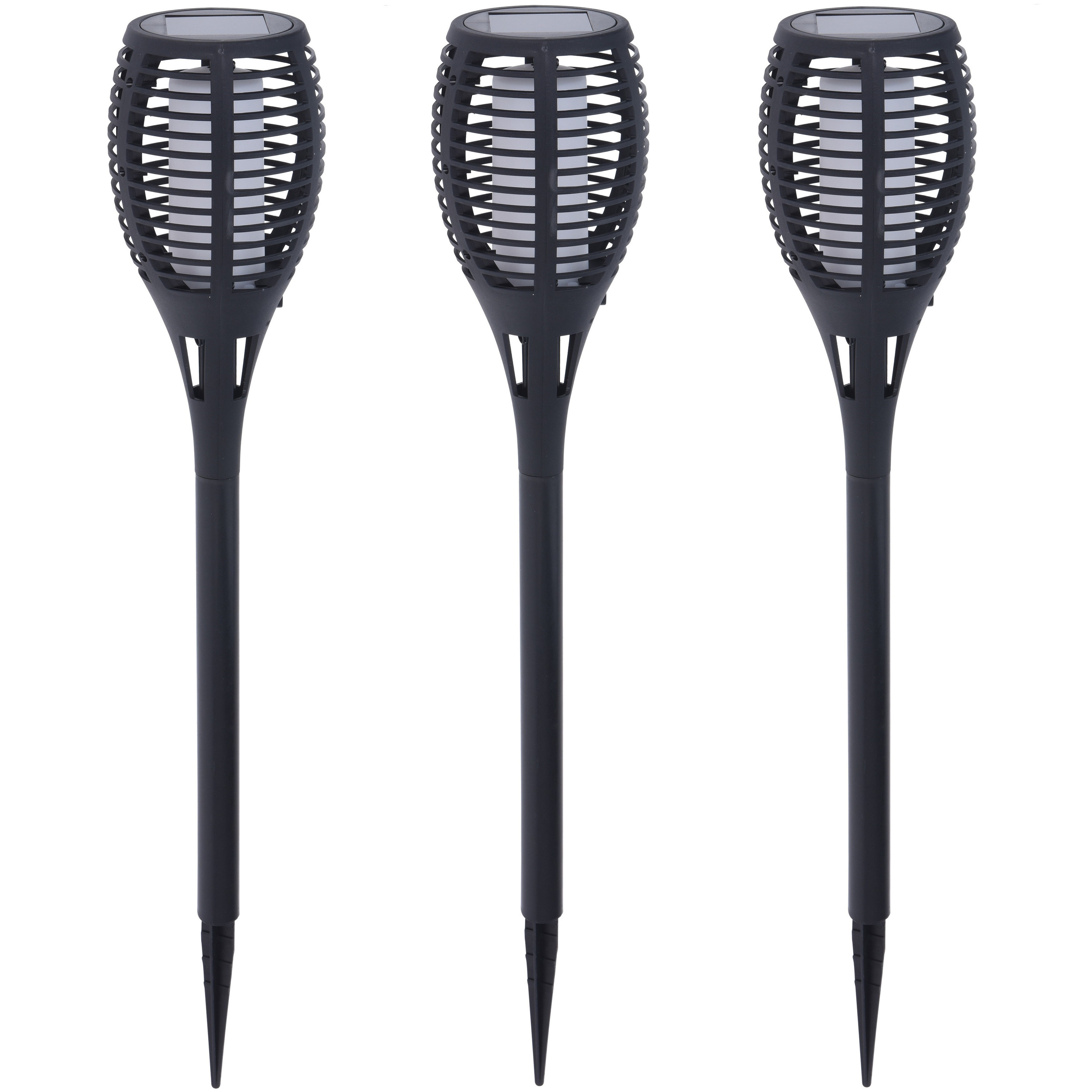 3x Solar fakkels/toortsen zwart met vlam effect op zonne-energie 49 cm tuinverlichting -