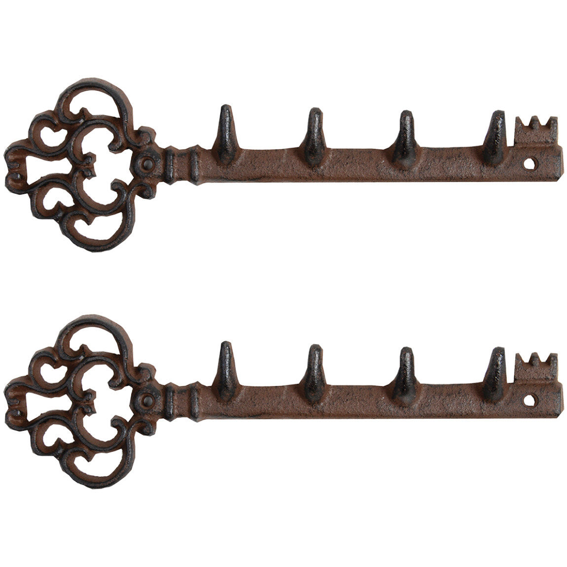 Sleutelrekje - 2x - met 4 haken - 30 cm - gietijzer - rekje in sleutel vorm -