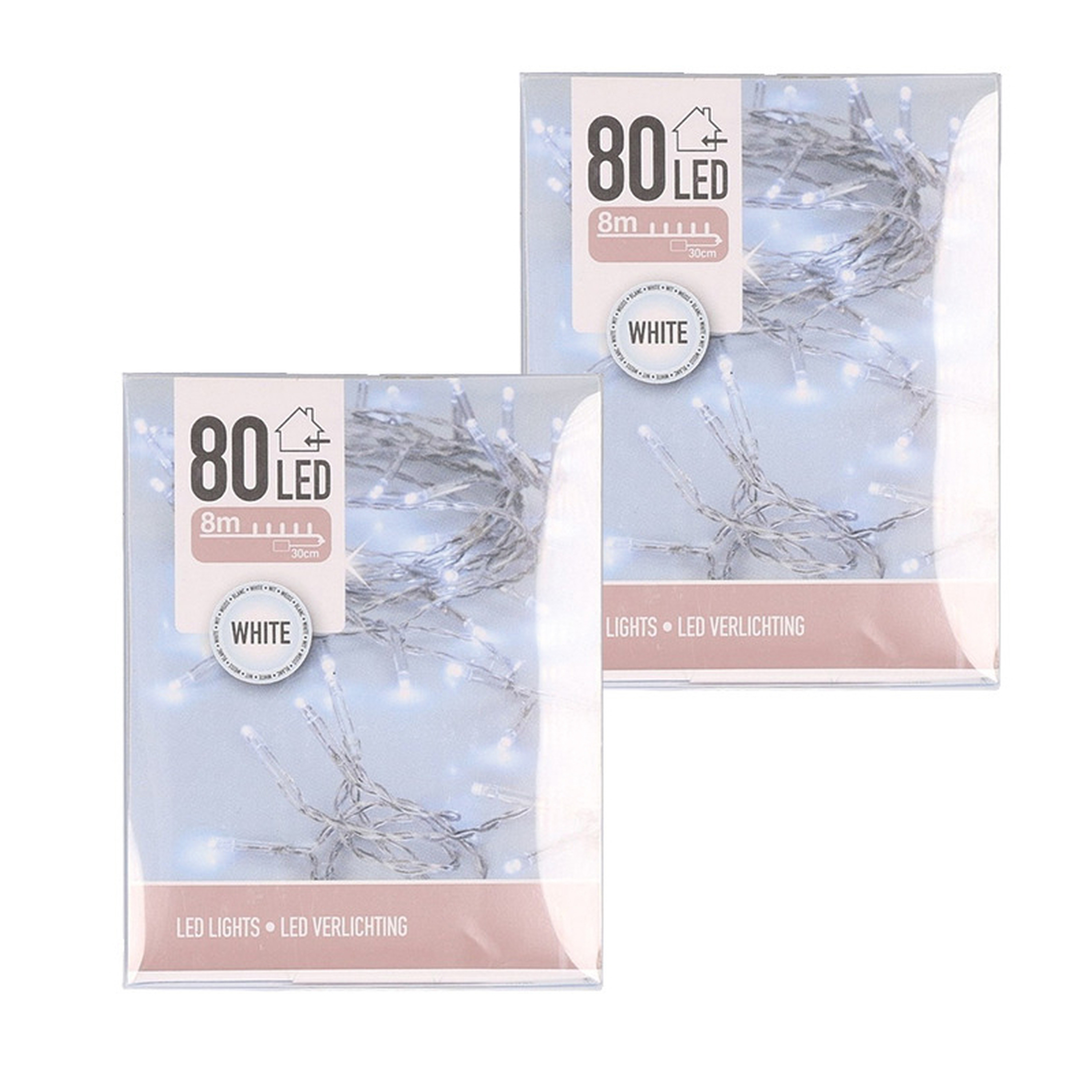 Kerstverlichting - 2x - 8 meter - helder wit - binnen - 80 lampjes - boomverlichting -