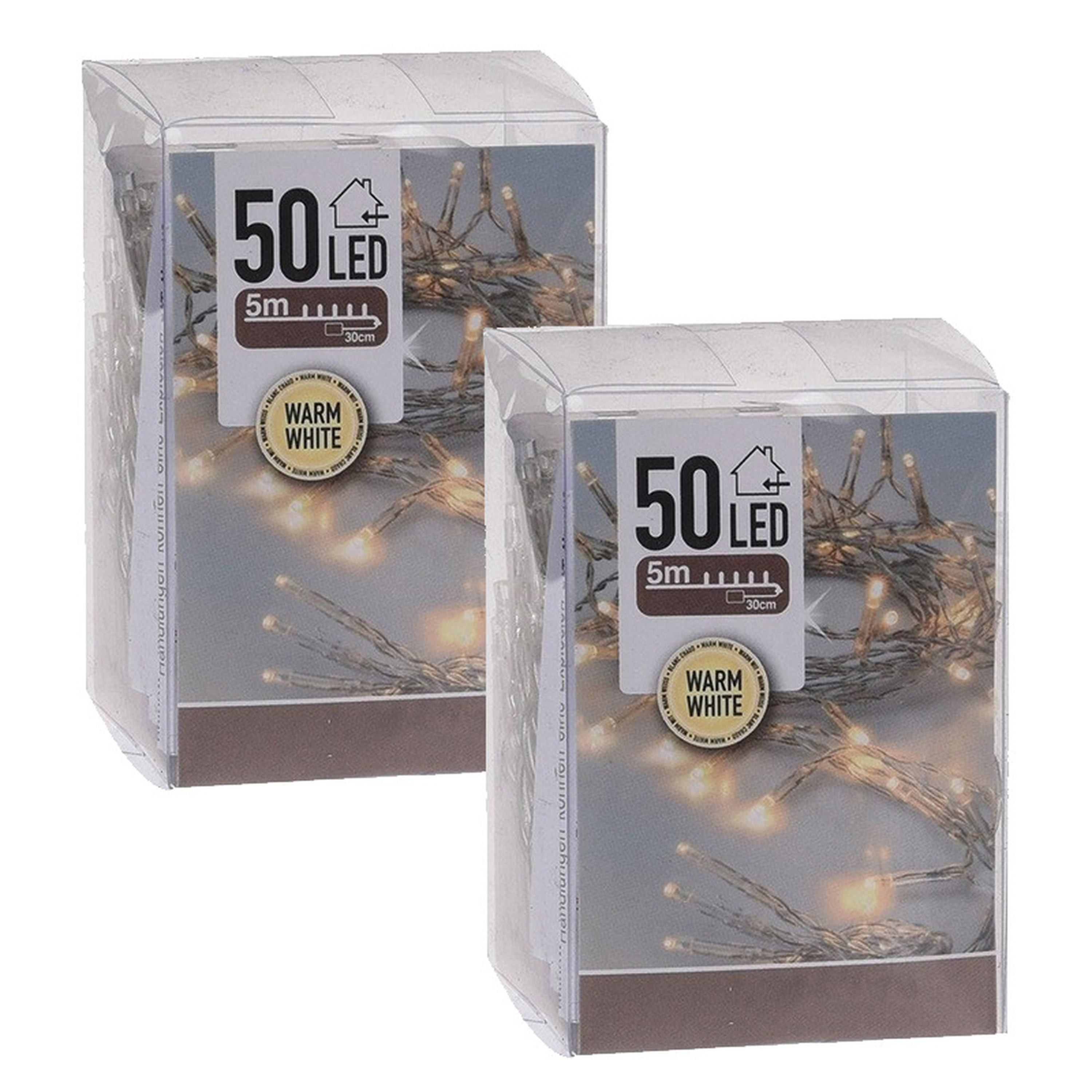 Kerstverlichting - 2x - op batterij - warm wit - 50 LED lampjes - 5 meter -