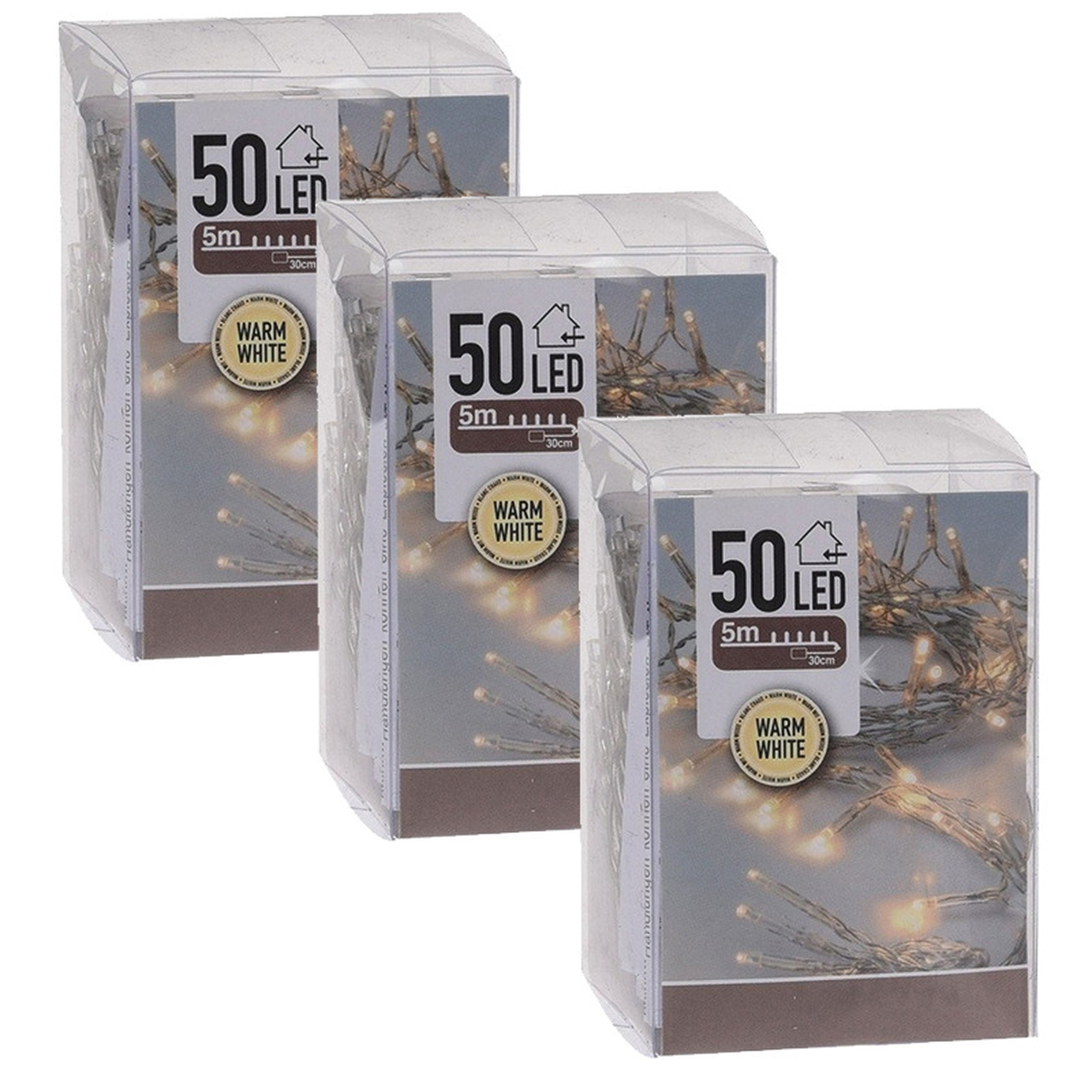 Kerstverlichting - 3x - op batterij - warm wit - 50 LED lampjes - 5 meter -