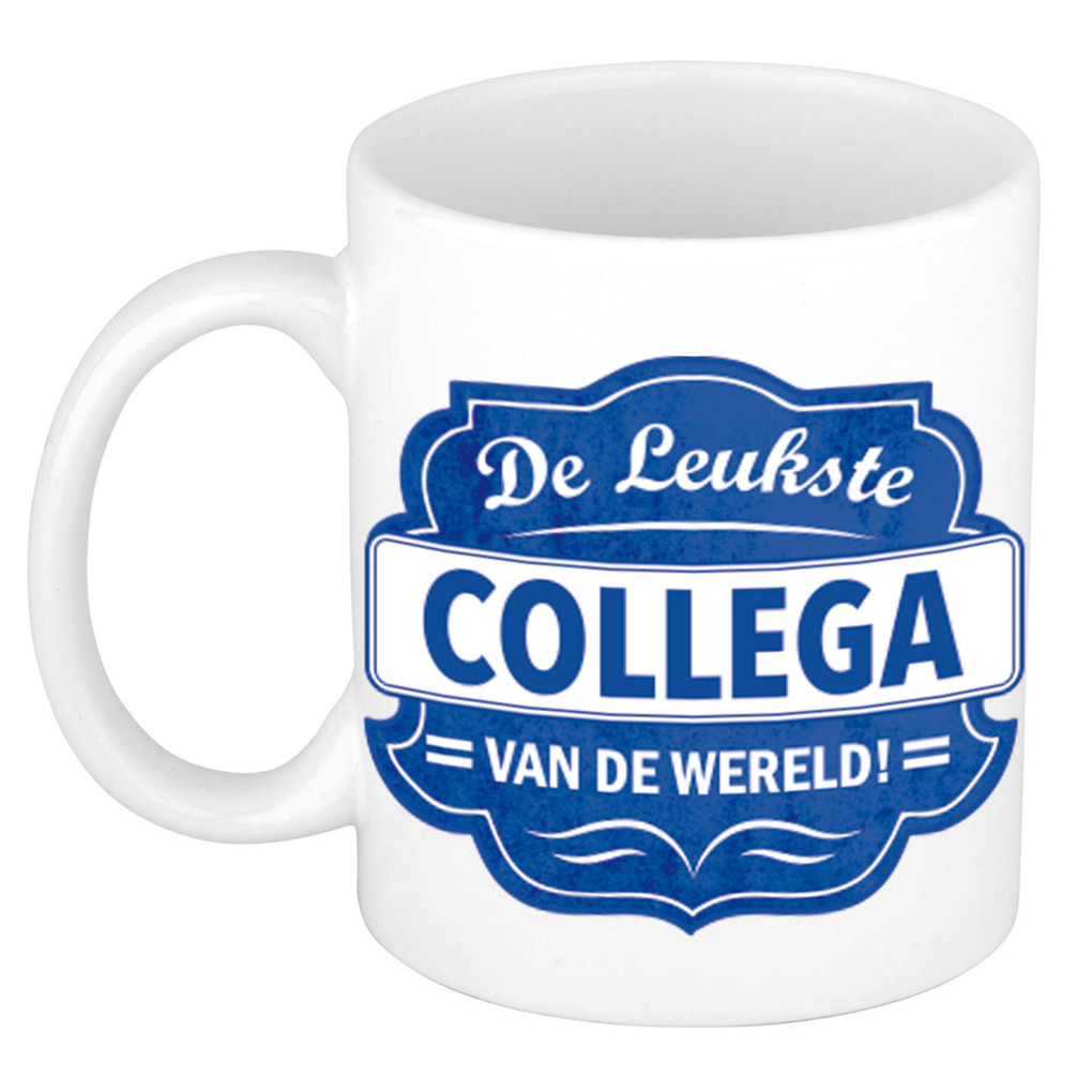 De leukste collega van de wereld cadeau mok / beker wit met blauw embleem 300 ml -