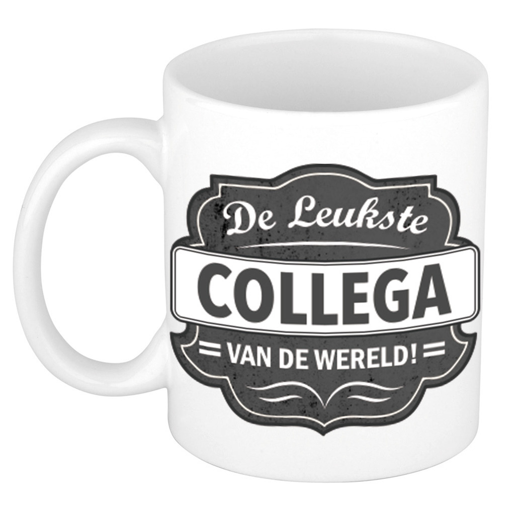 De leukste collega van de wereld cadeau mok / beker wit met grijs embleem 300 ml -