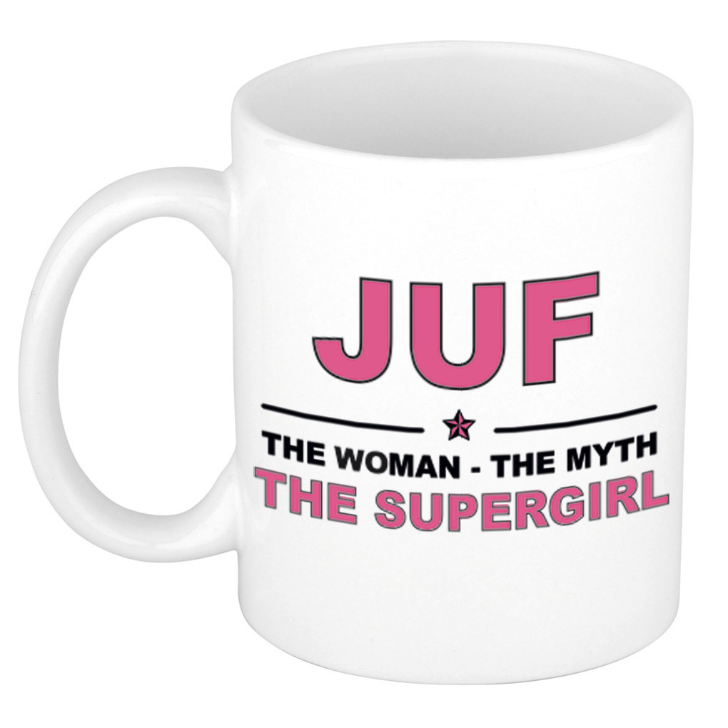Juf the woman, the myth, the supergirl cadeau koffiemok / theebeker 300 ml -