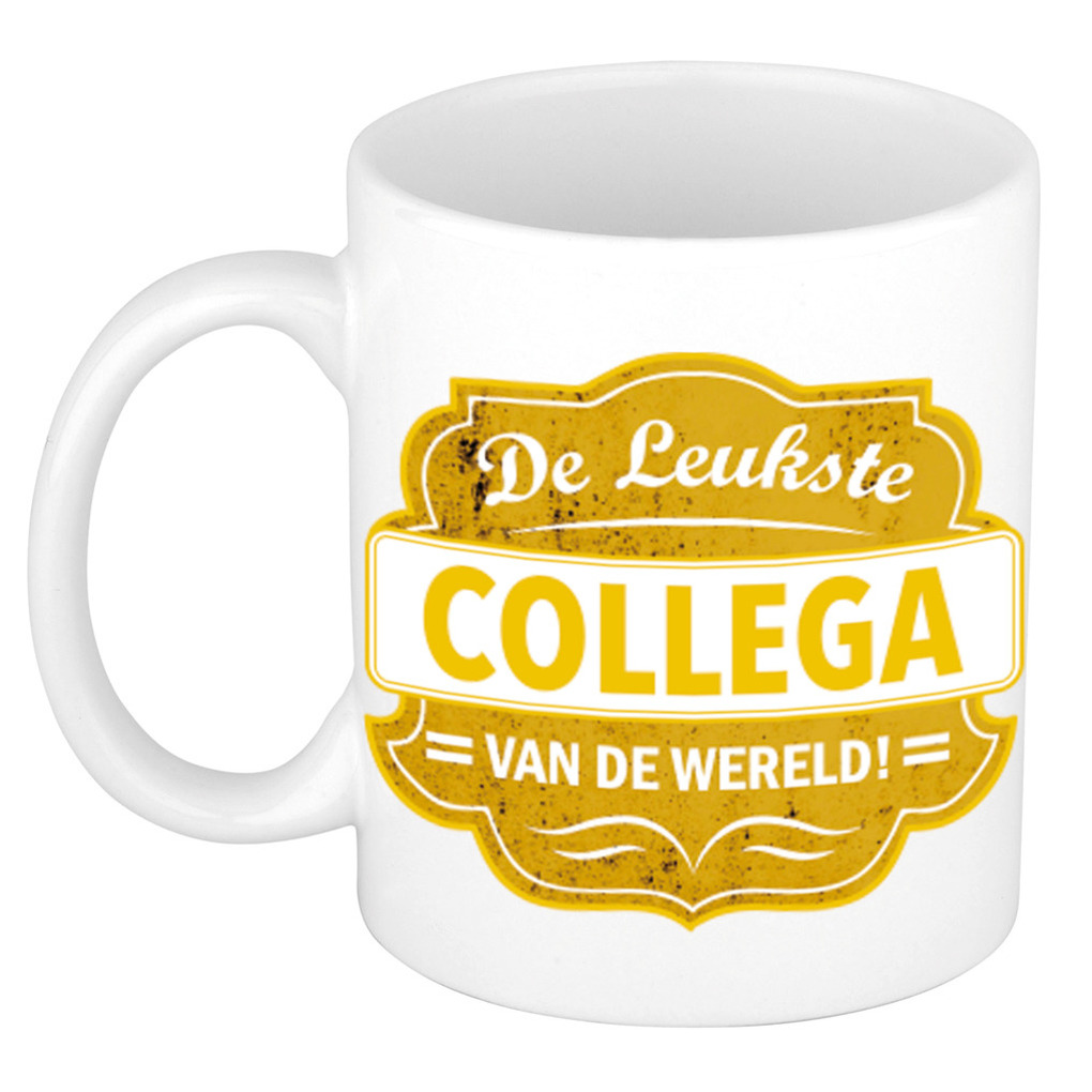 De leukste collega van de wereld cadeau mok / beker wit met geel embleem 300 ml -