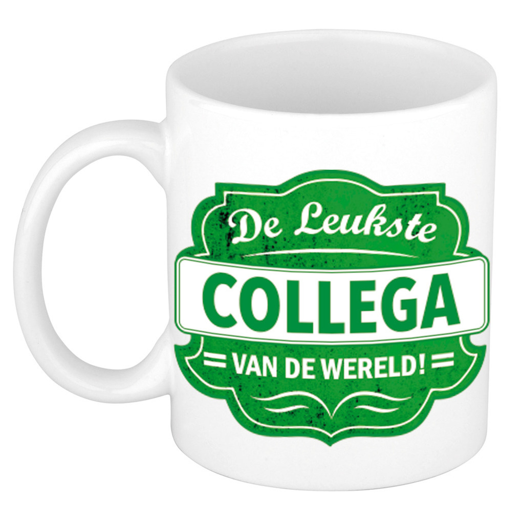 De leukste collega van de wereld cadeau mok / beker wit met groen embleem 300 ml -