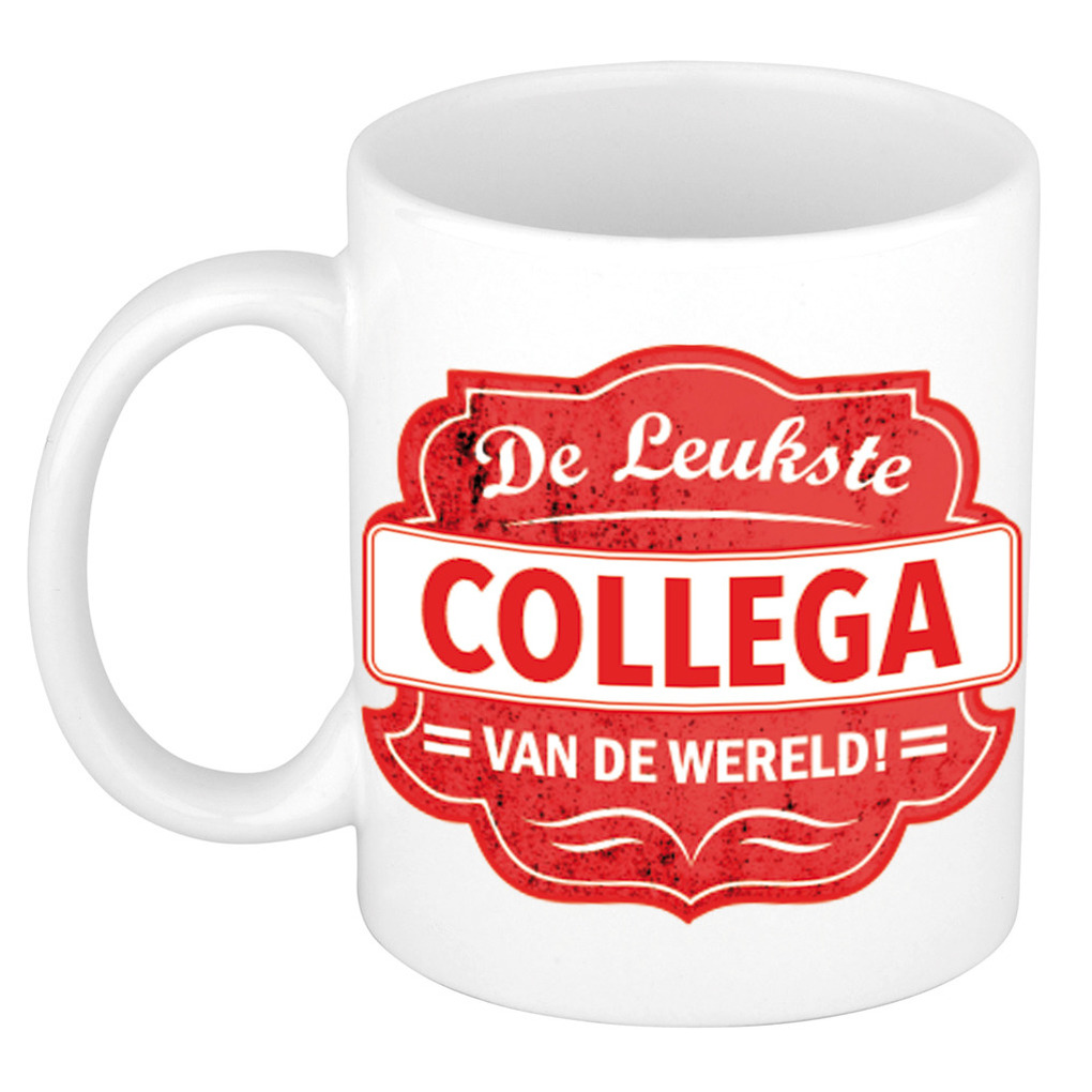 De leukste collega van de wereld cadeau mok / beker wit met rood embleem 300 ml -