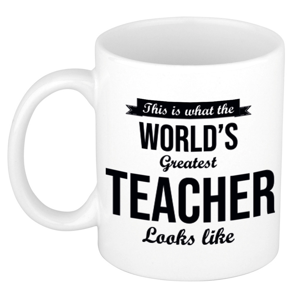 Worlds Greatest Teacher cadeau koffiemok / theebeker voor leraar / lerares 300 ml -