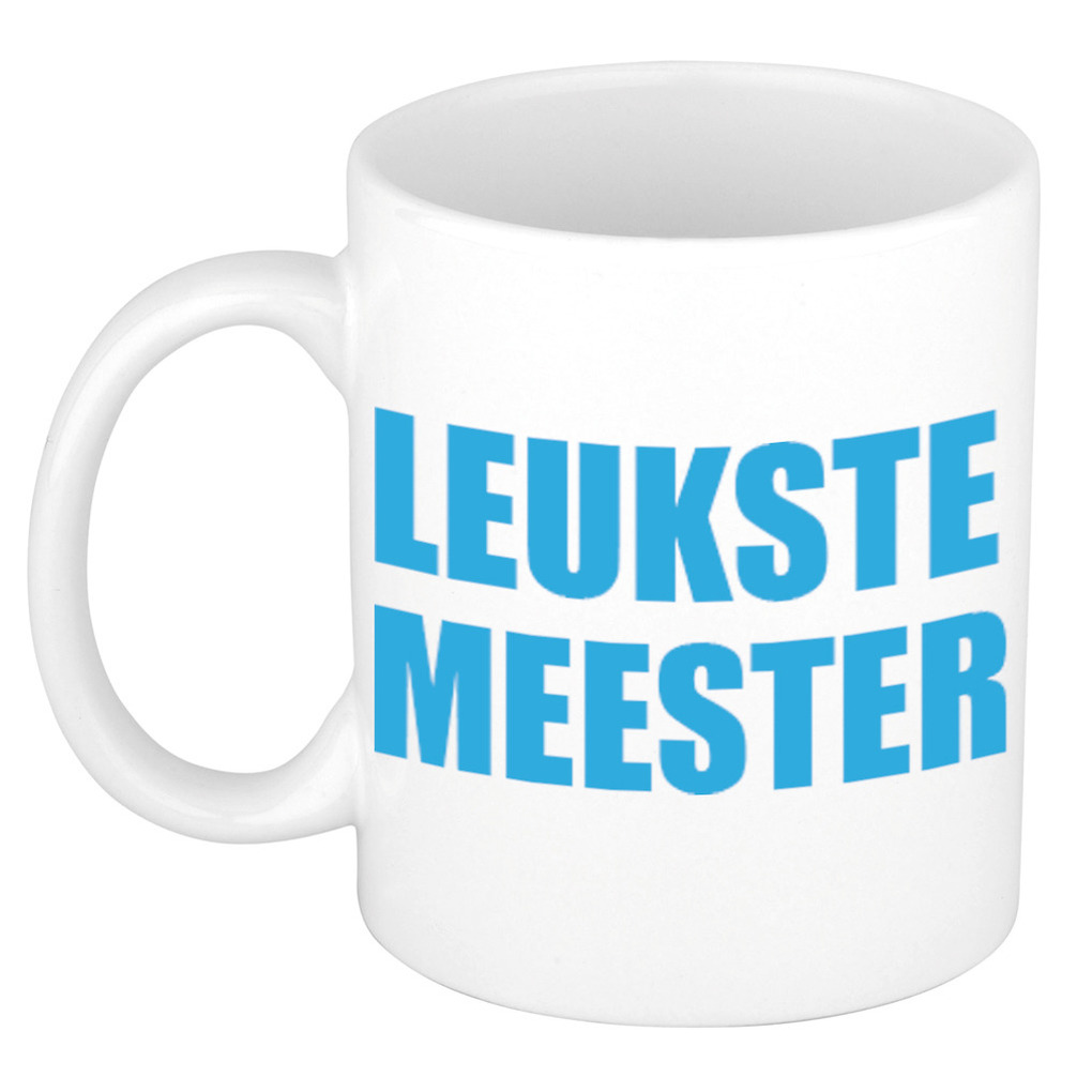 Leukste meester cadeau koffiemok / theebeker blauwe blokletters 300 ml -