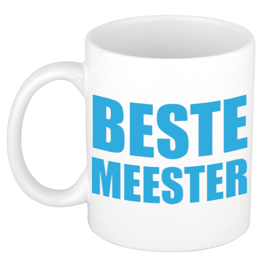 Beste meester cadeau koffiemok / theebeker blauwe blokletters 300 ml -