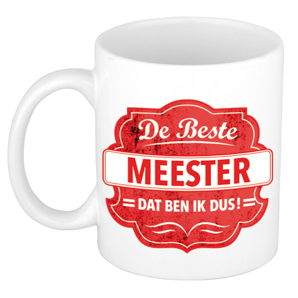 De beste meester cadeau koffiemok / theebeker rood embleem 300 ml -