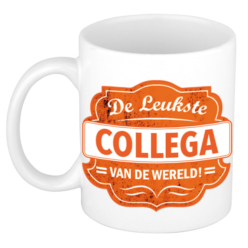 De leukste collega van de wereld cadeau mok / beker wit met oranje embleem 300 ml -