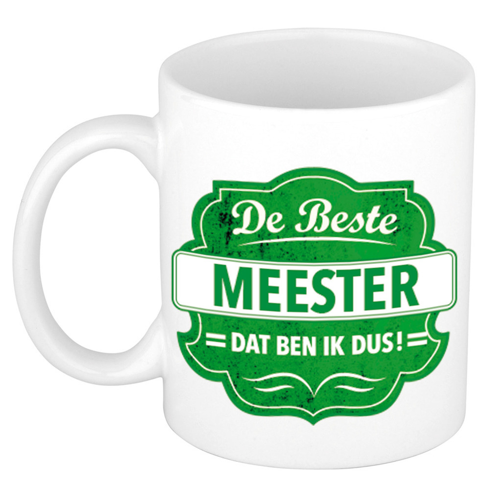 De beste meester cadeau koffiemok / theebeker groen embleem 300 ml -