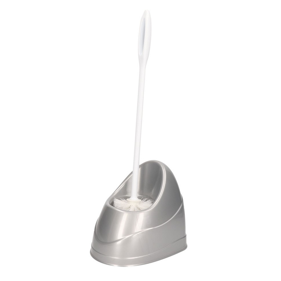 PlasticForte WC borstel met houder - zilverkleurig - 45 cm -