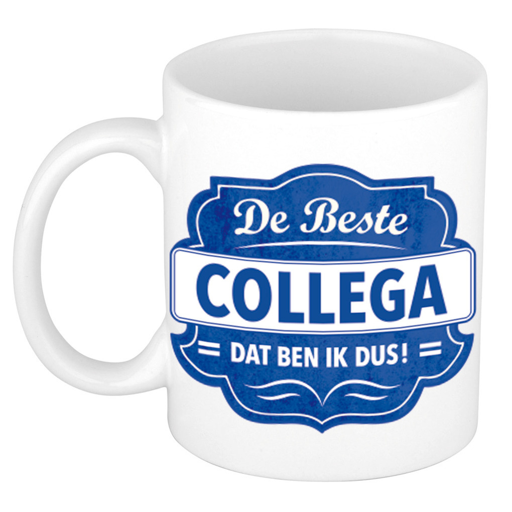 De beste collega dat ben ik dus cadeau mok / beker wit met blauw embleem 300 ml -