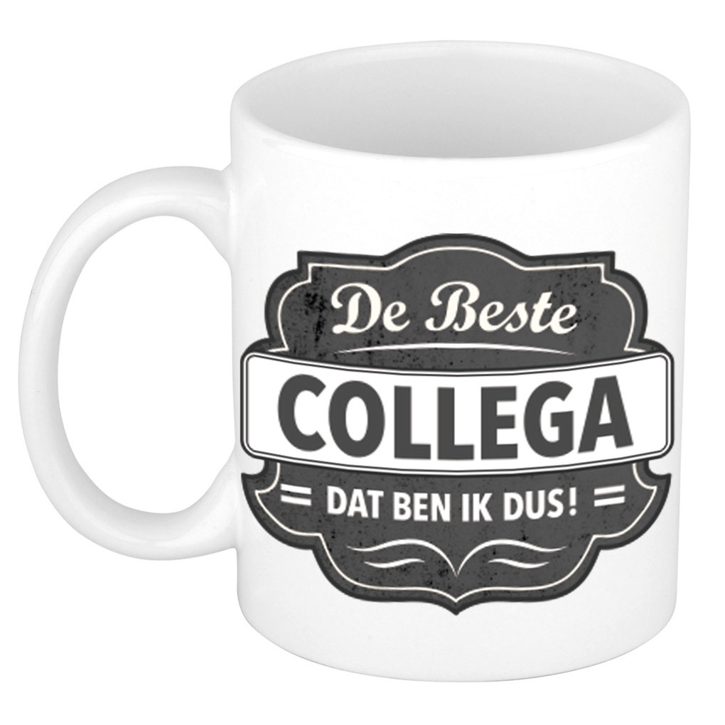 De beste collega dat ben ik dus cadeau mok / beker wit met grijs embleem 300 ml -