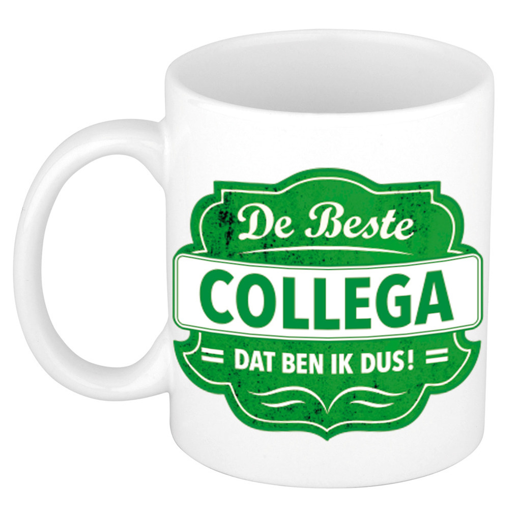De beste collega dat ben ik dus cadeau mok / beker wit met groen embleem 300 ml -