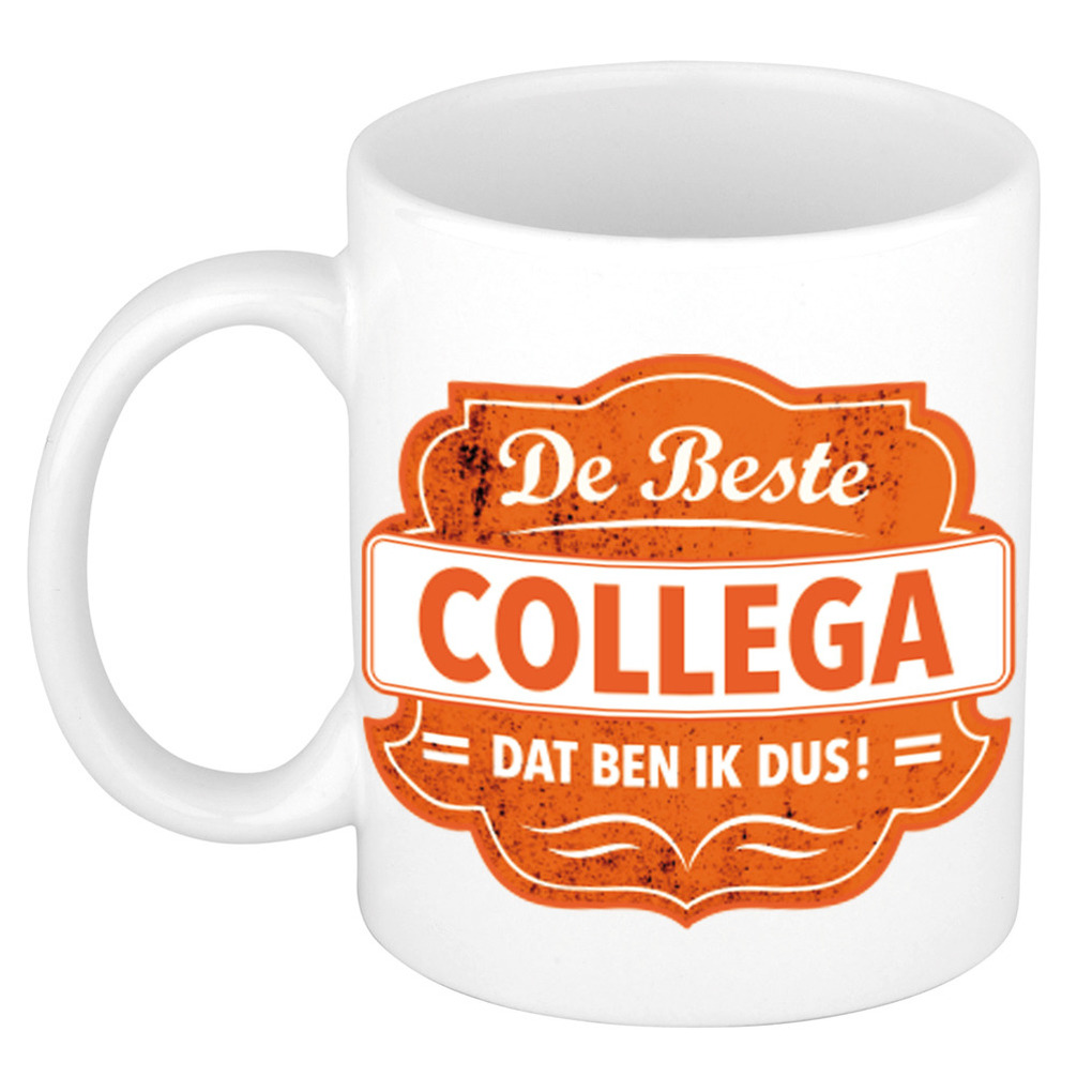 De beste collega dat ben ik dus cadeau mok / beker wit met oranje embleem 300 ml -