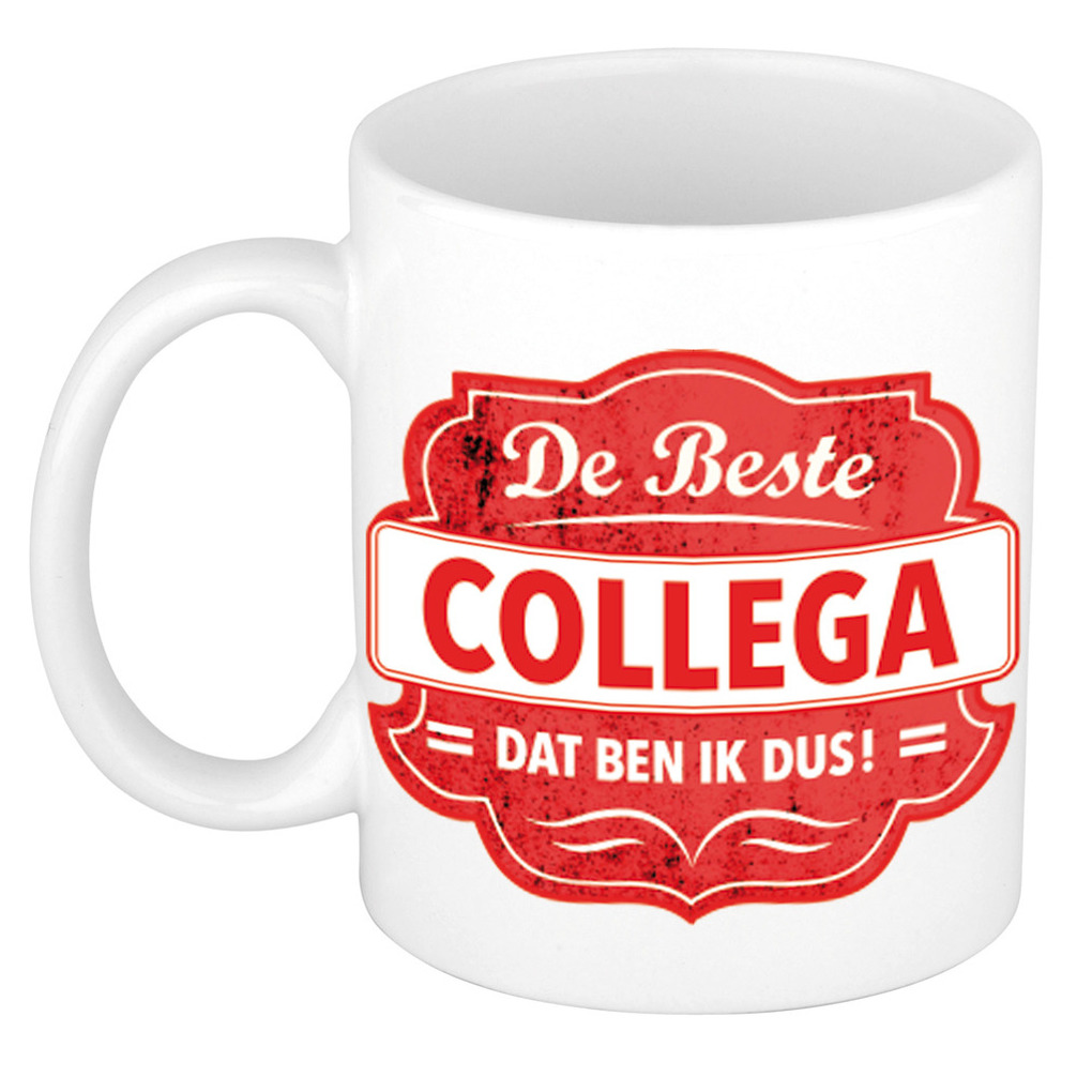 De beste collega dat ben ik dus cadeau mok / beker wit met rood embleem 300 ml -