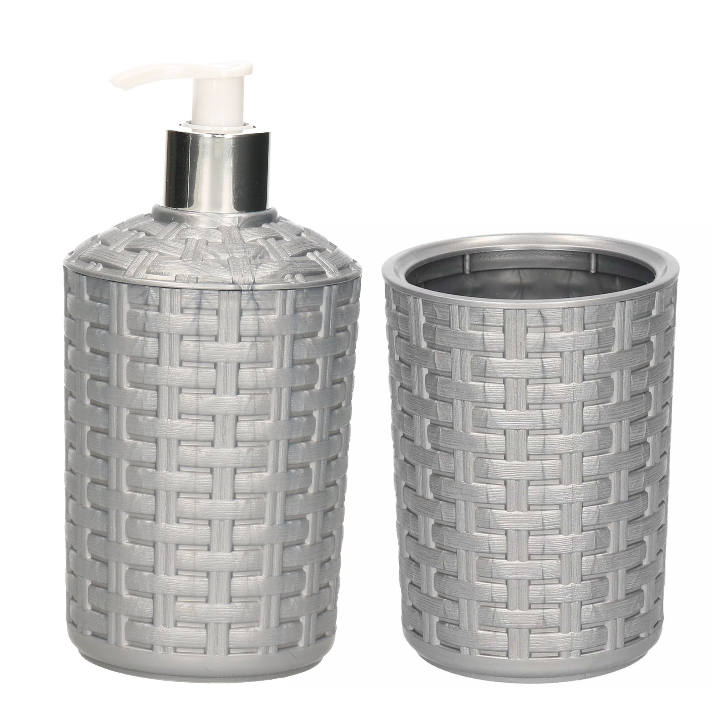 Zeep pompje/dispenser en tandenborstel/tandpasta houder set zilver -