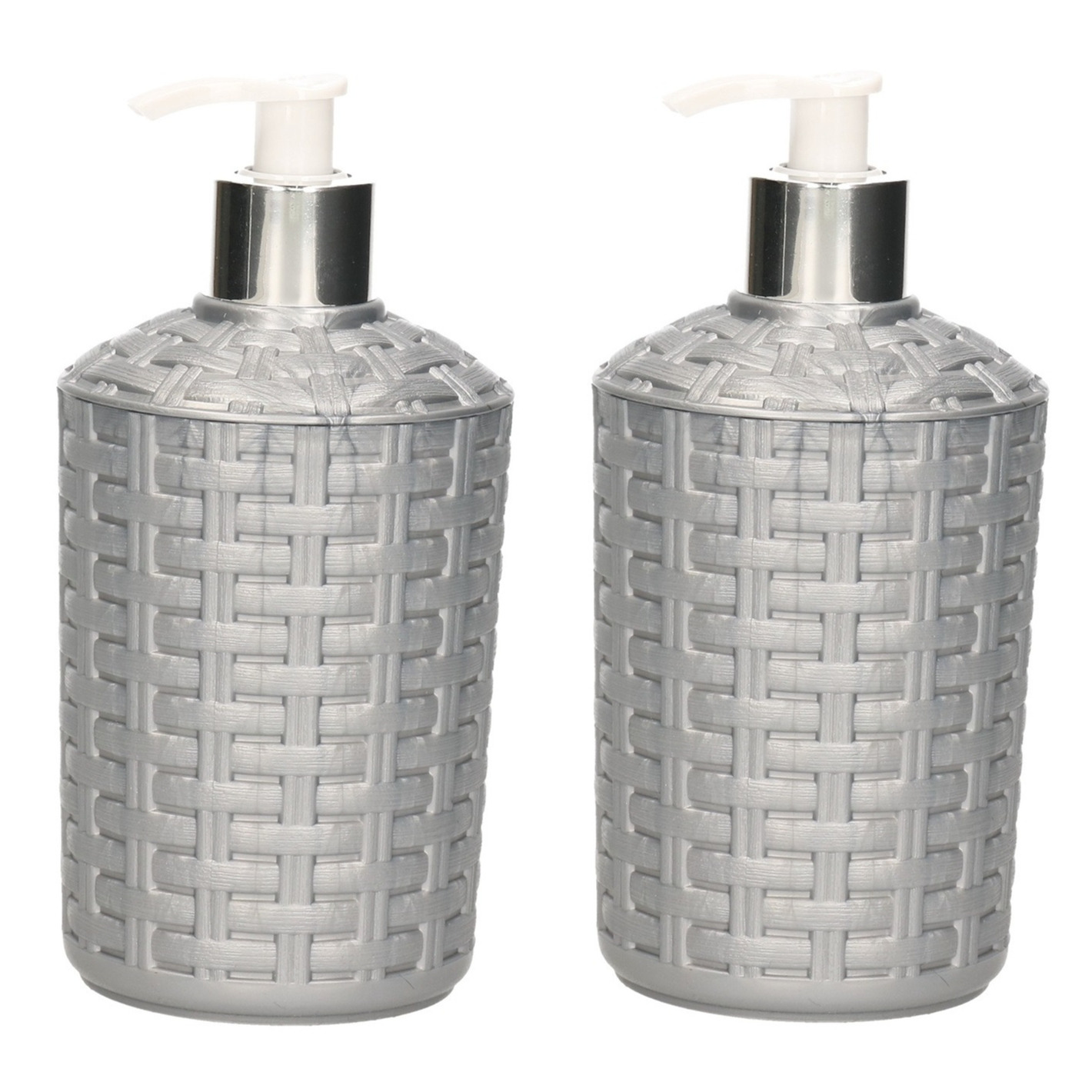 2x Zeep pompjes/dispensers zilver geweven 16 cm -