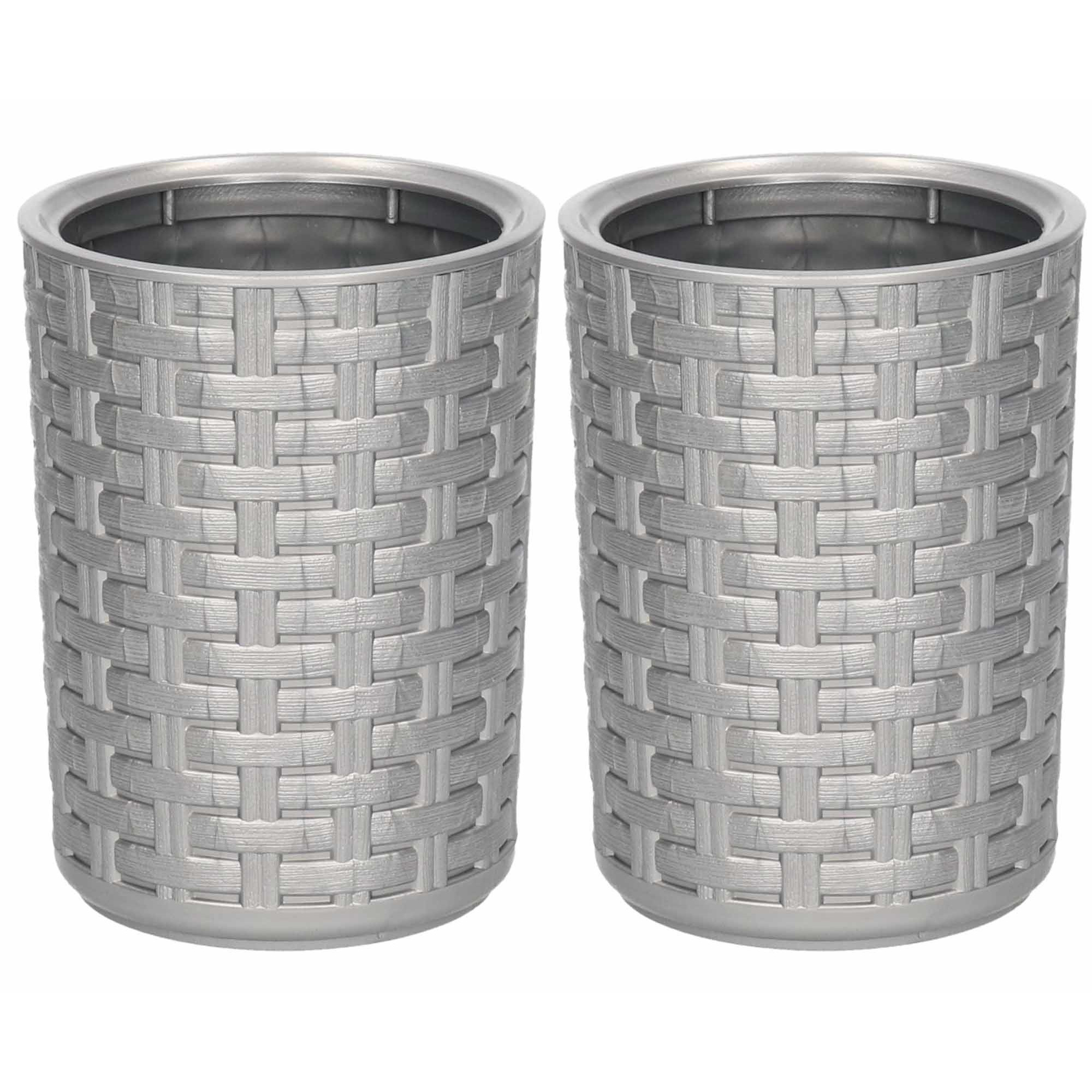 2x Tandenborstel/tandpasta houders zilver geweven 14 cm -
