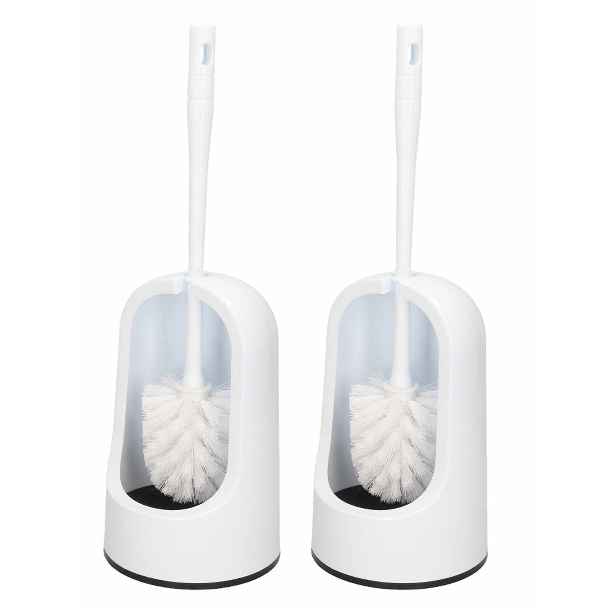 Plasticforte WC borstel met houder - 2x - wit - 40 cm - kunststof -
