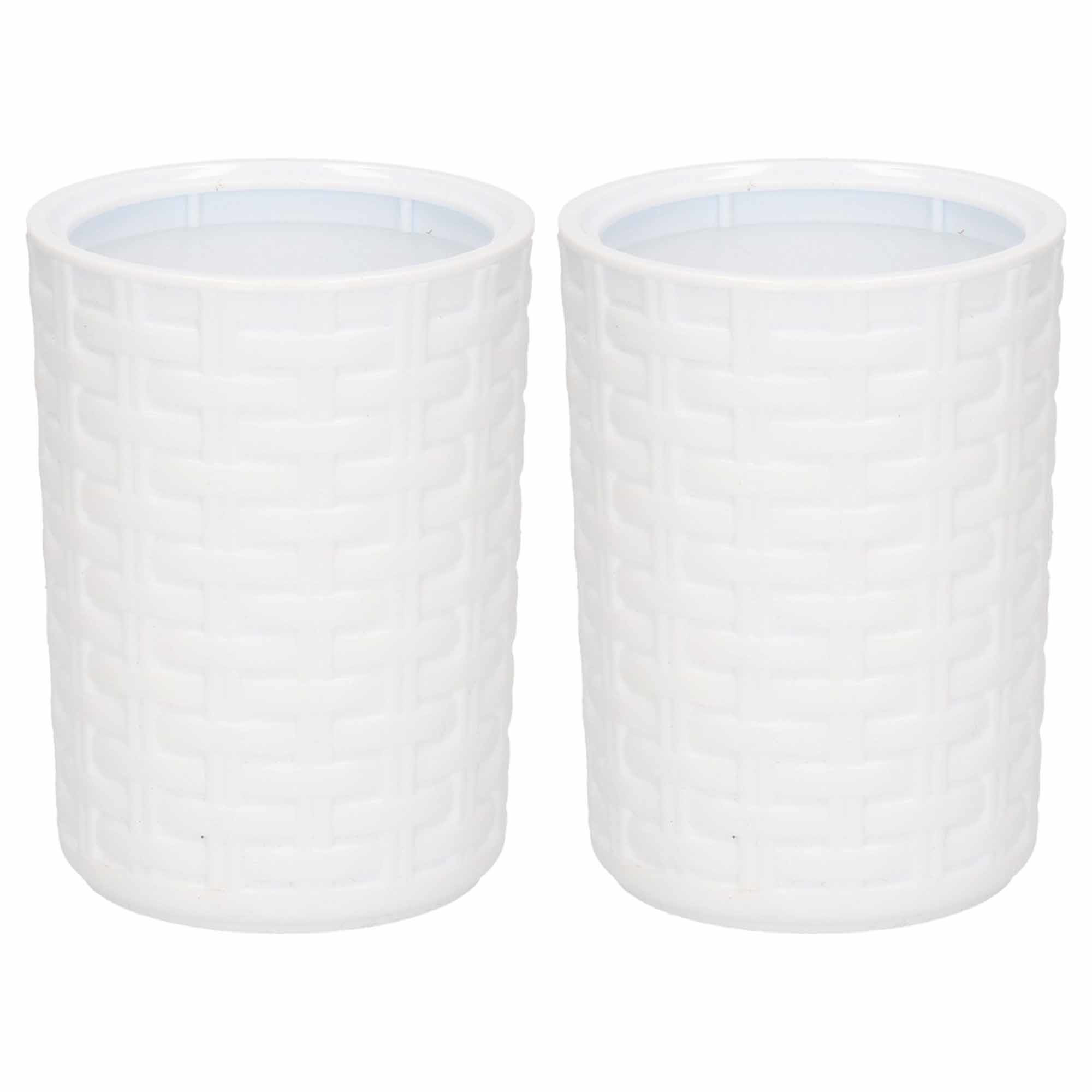 2x Tandenborstel/tandpasta houders wit geweven 14 cm -