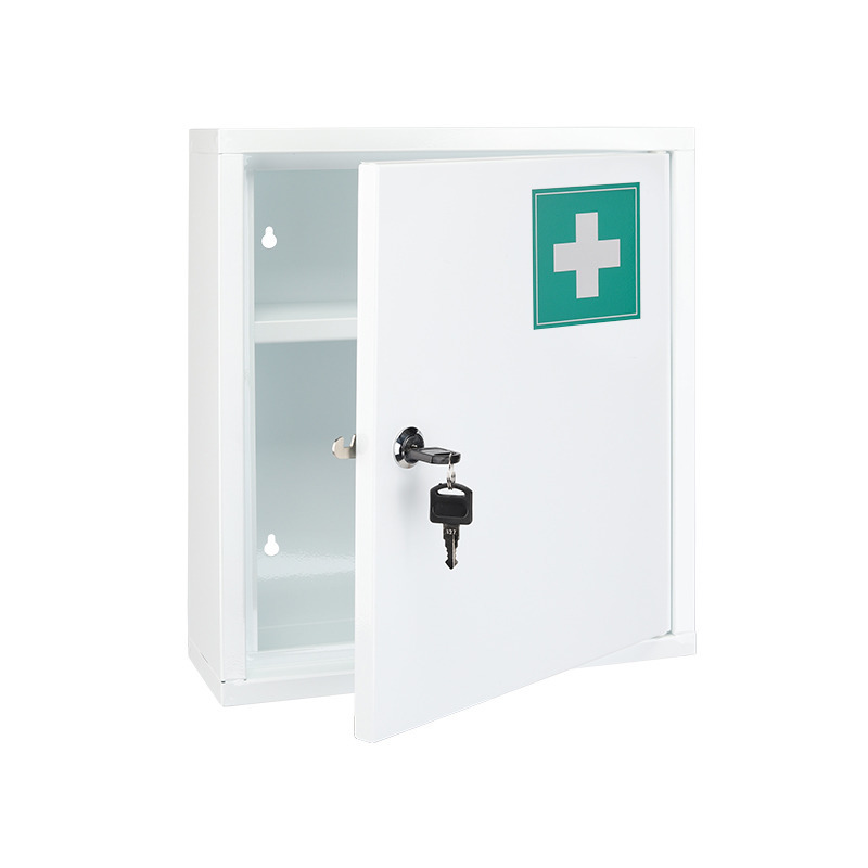 Medicijnkastje met slot - wit - metaal - 32 x 10 x 36 cm - ophangbaar -