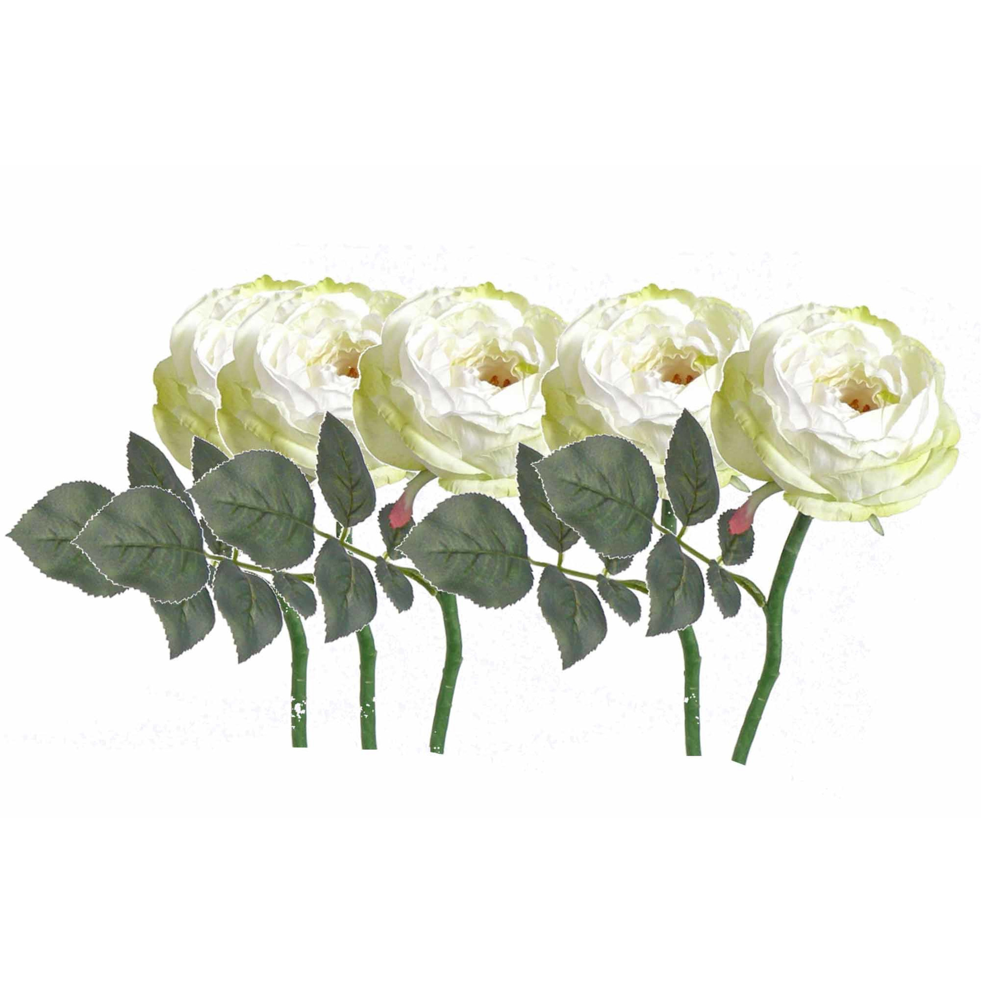 6x stuks luxe kunstbloemen roos/rozen Luna wit 33 cm -