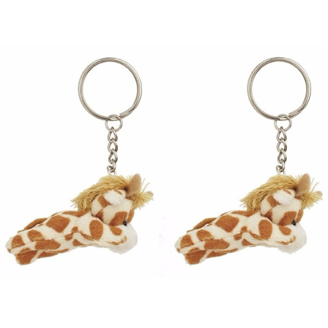 Set van 2x stuks pluche giraffe knuffels sleutelhangers 6 cm -