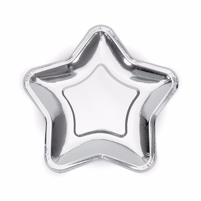 30x stuks zilveren kartonnen party bordjes ster 18 cm -