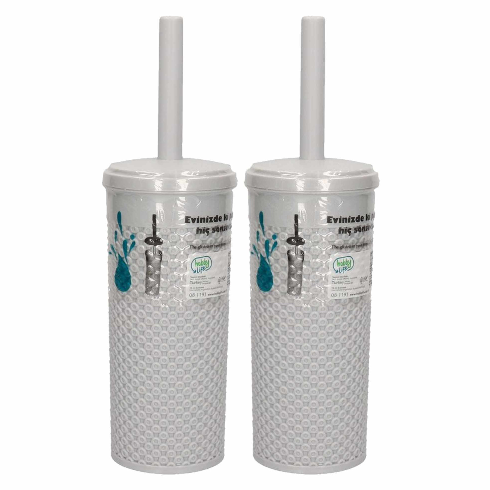 2x Toiletborstel / wc-borstels met houder grijs 10,5 x 10,5 x 35 cm -
