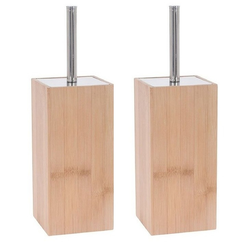 2x Bamboe houten toiletborstelhouder met toiletborstel 34 cm -