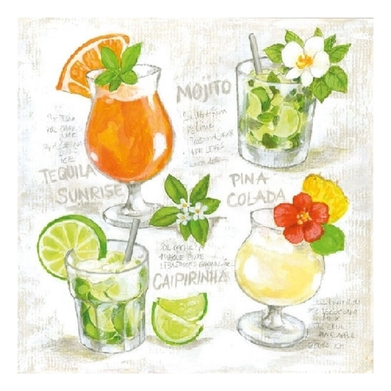 40x stuks tafel servetten met cocktail print 3-laags -
