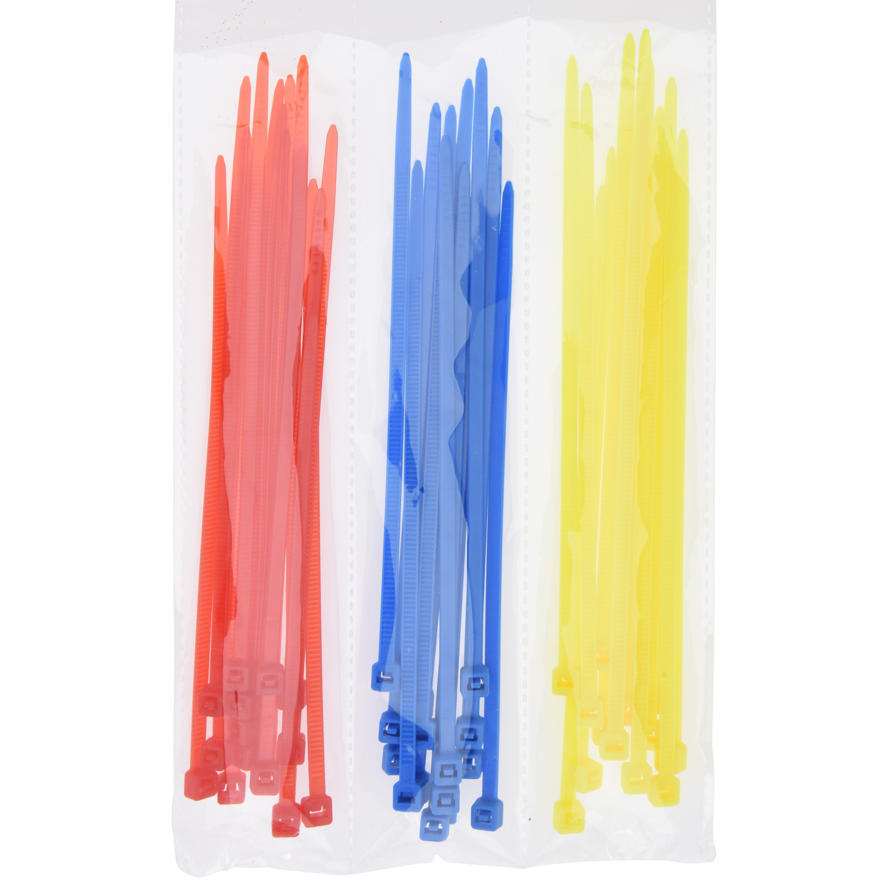 50x stuks kabelbinders / bundelbanden / tiewraps kunststof rood/geel/blauw 15 cm -