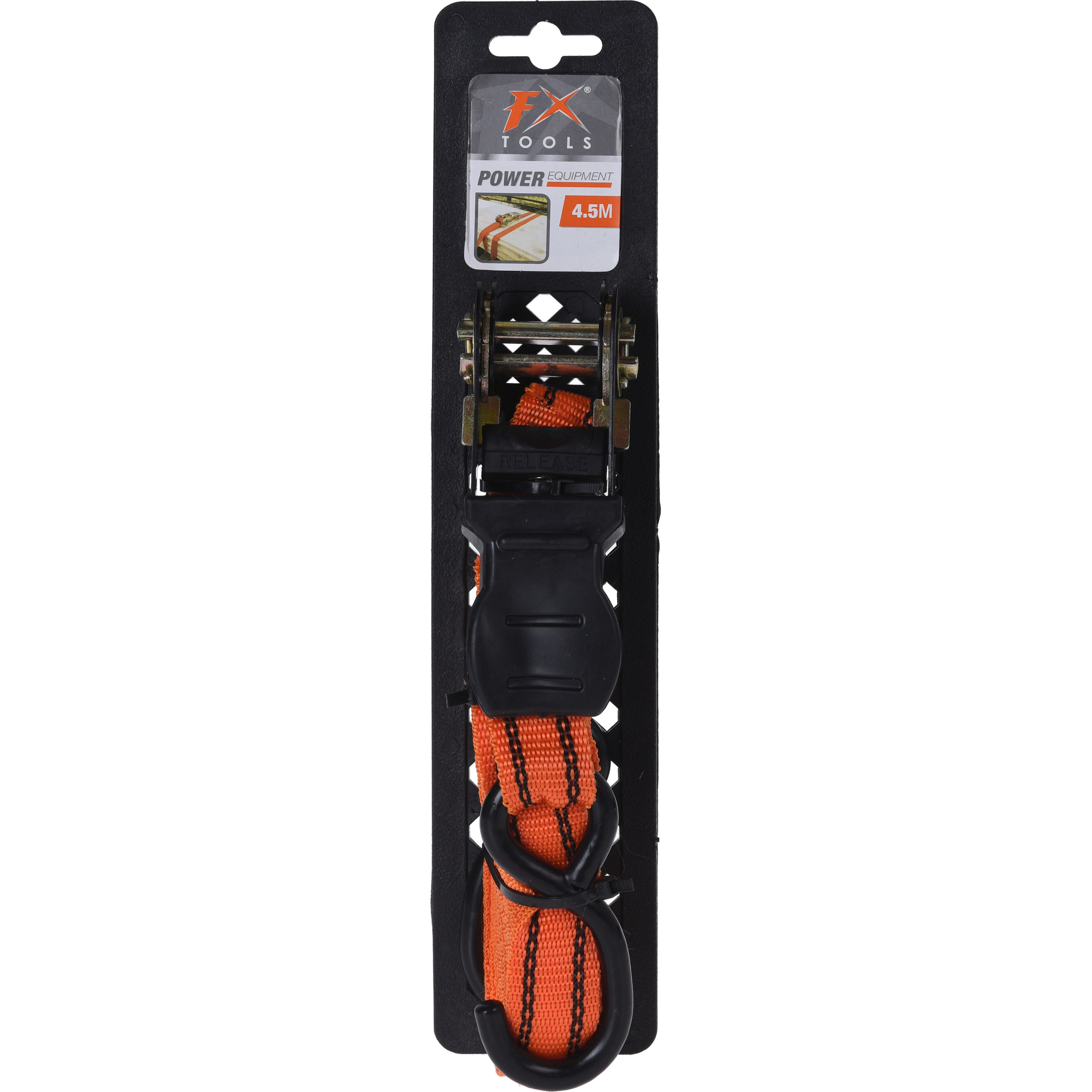 1x stuks spanband / sjorbanden oranje met haken 2,5 cm x 4,5 m -