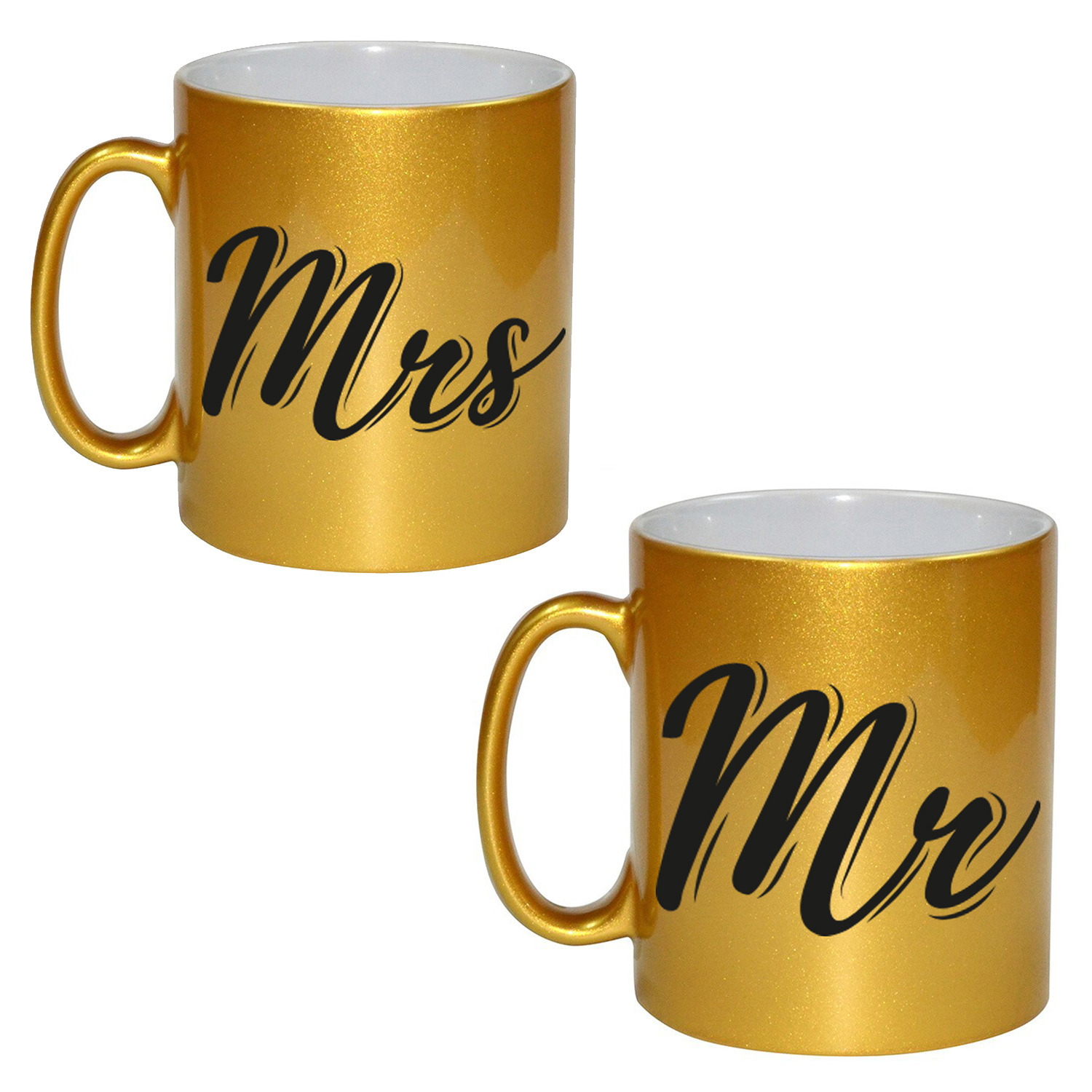 Gouden Mr en Mrs cadeau mok / beker voor koppels 330 ml -