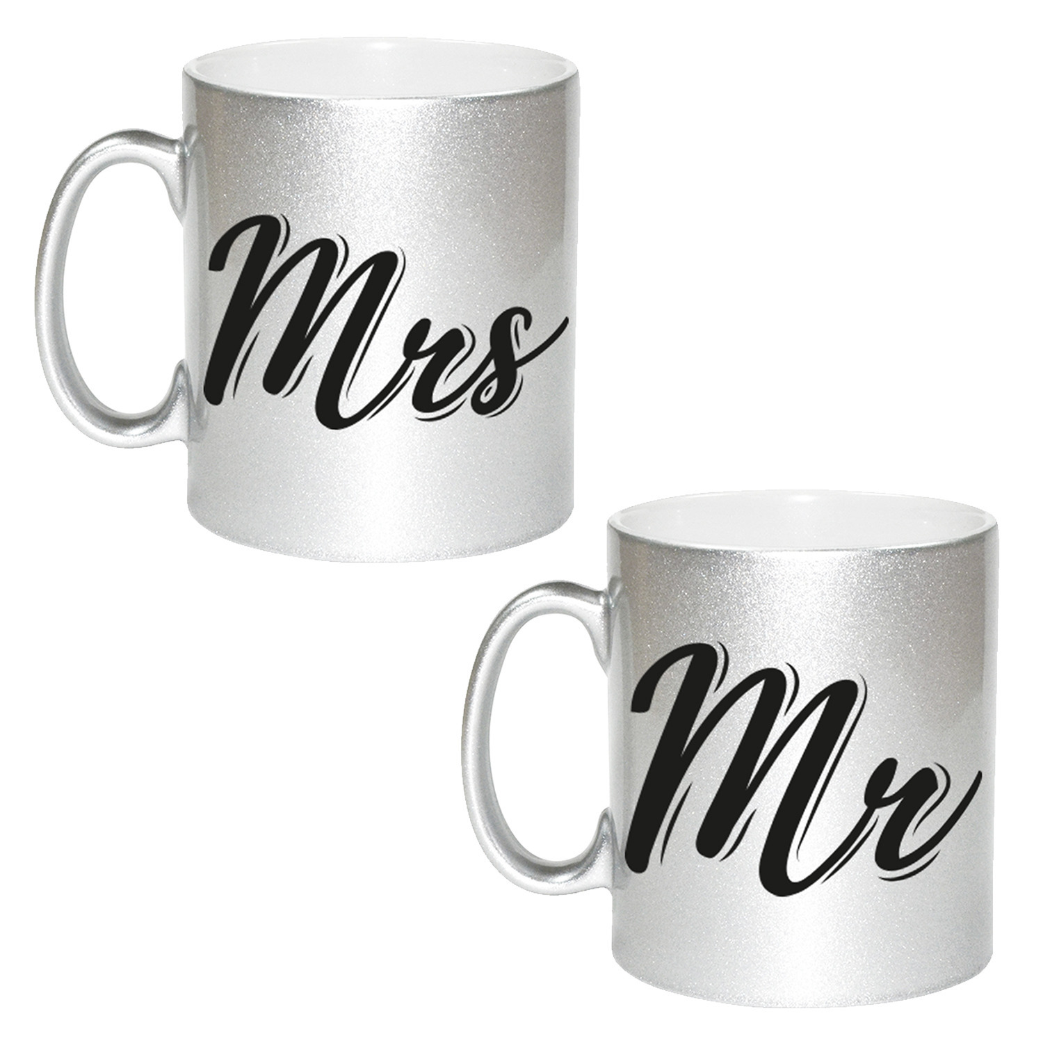 Zilveren Mr en Mrs cadeau mok / beker voor koppels 330 ml -