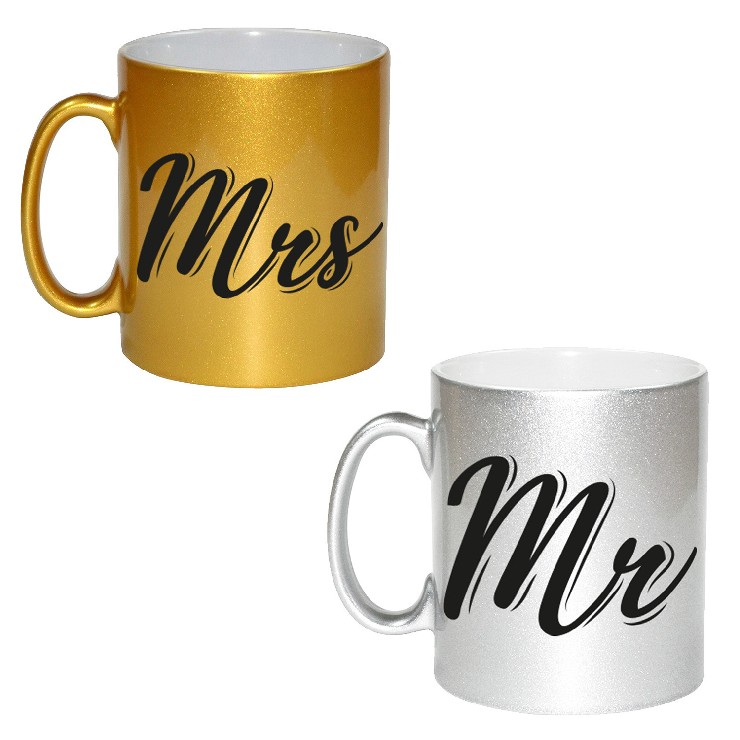 Zilveren Mr en gouden Mrs cadeau mok / beker voor koppels 330 ml -