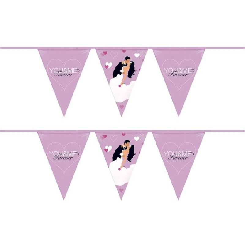 Set van 2x stuks vlaggenlijnen bruiloft/You and me forever 6 meter -