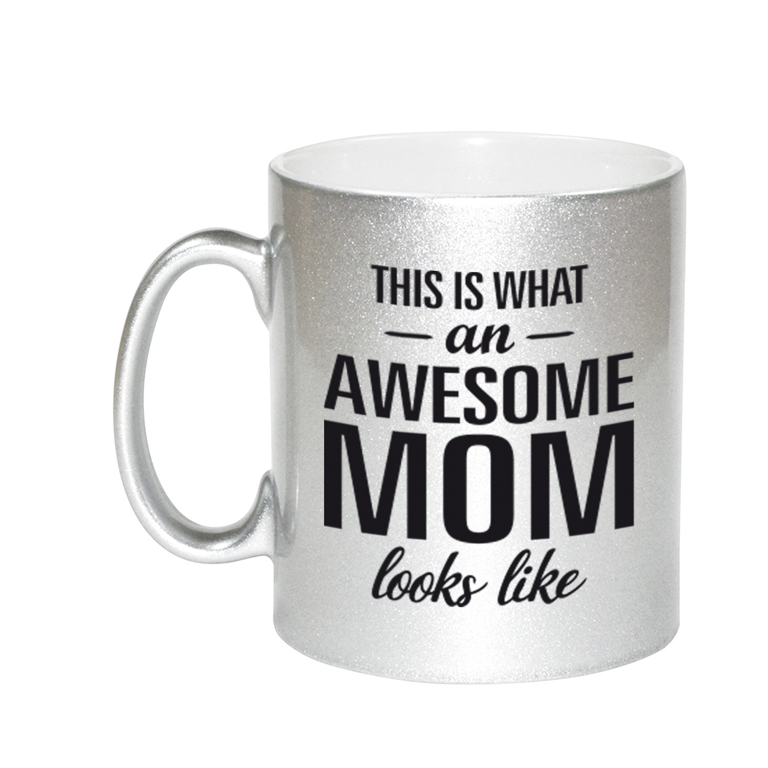 Awesome mom cadeau mok / beker zilver voor Moederdag 330 ml -